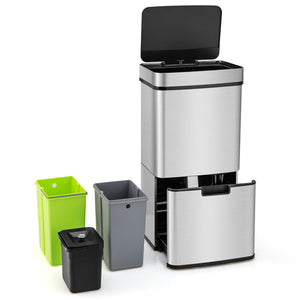 19 Gal Stainless Steel Trash Can with Kitchen Waste Bin and 2 Bottom Recycling Bins-Silver view 3