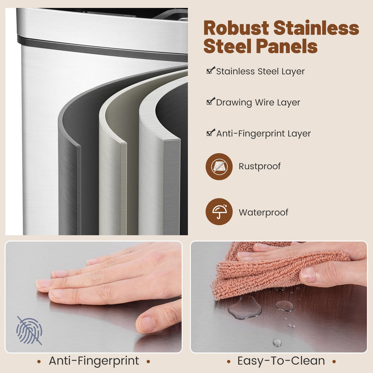 19 Gal Stainless Steel Trash Can with Kitchen Waste Bin and 2 Bottom Recycling Bins-Silver view 9