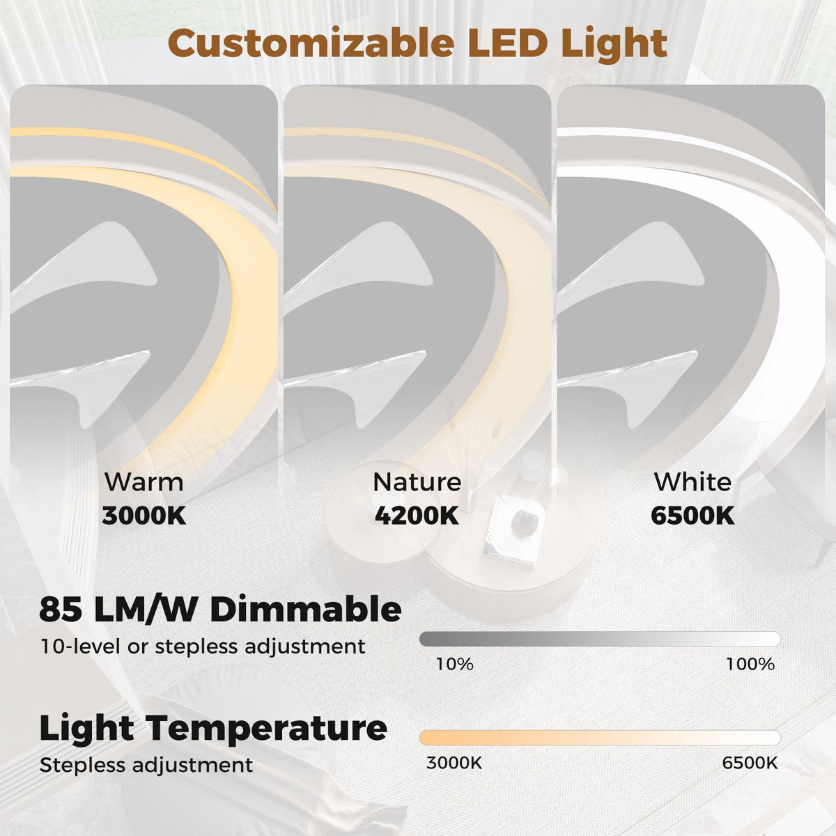 19 Inch Ceiling Fan Low Profile Flush Mount Fan with 3000-6500K Dimmable LED-White view 5