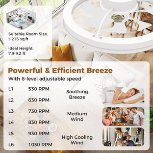 19 Inch Ceiling Fan Low Profile Flush Mount Fan with 3000-6500K Dimmable LED-White view 6