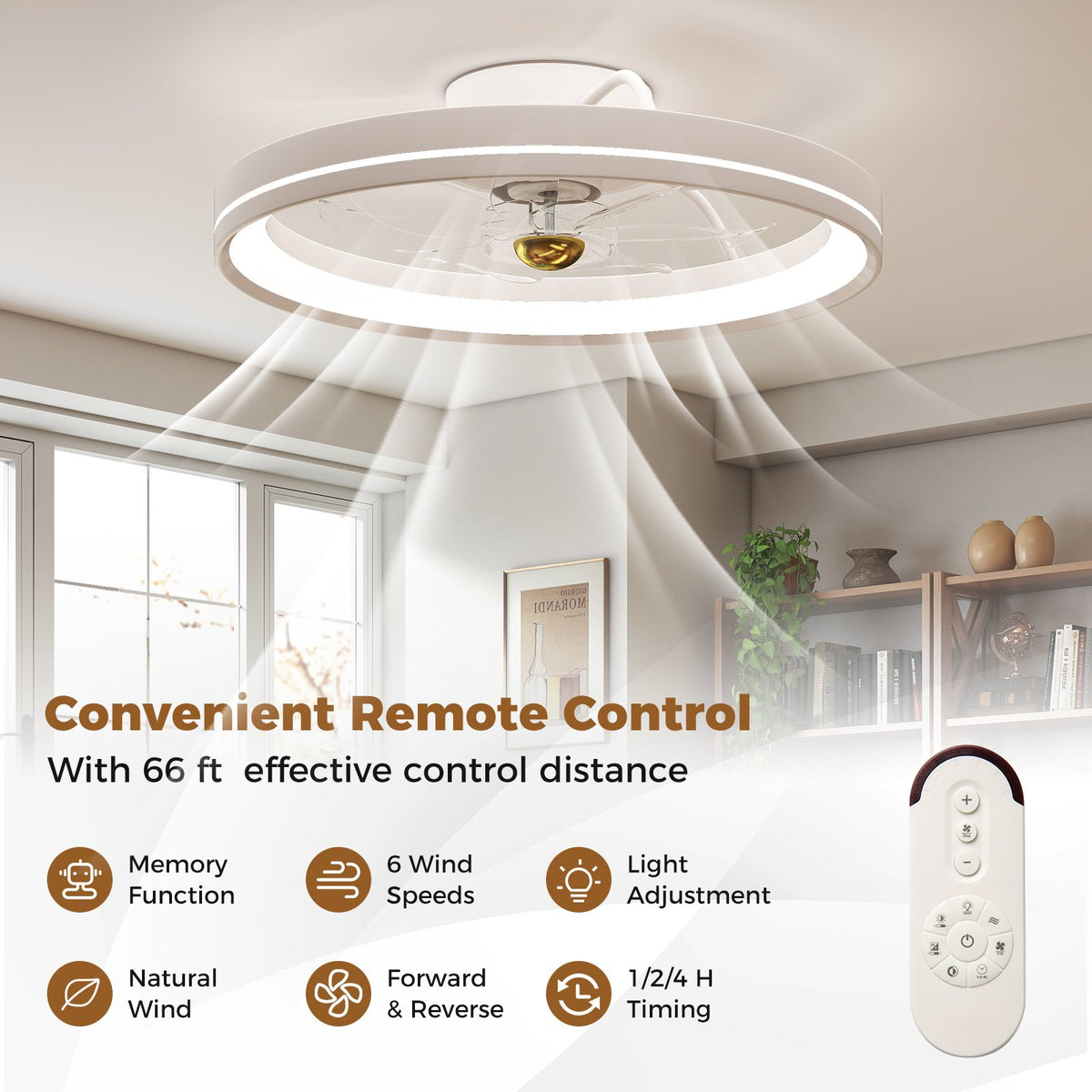 19 Inch Ceiling Fan Low Profile Flush Mount Fan with 3000-6500K Dimmable LED-White view 7
