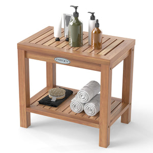 19 Inch Teak Wood Shower Bench Inside Shower Stool with Storage Shelf view 4
