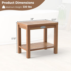 19 Inch Teak Wood Shower Bench Inside Shower Stool with Storage Shelf view 5
