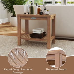 19 Inch Teak Wood Shower Bench Inside Shower Stool with Storage Shelf view 8