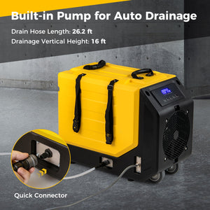190 PPD Commercial Dehumidifier with Pump and 2 Wheels-Yellow view 2