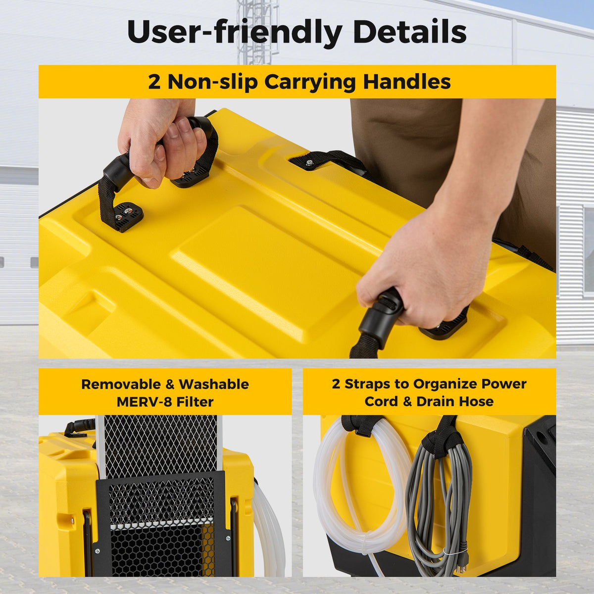 190 PPD Commercial Dehumidifier with Pump and 2 Wheels-Yellow view 6