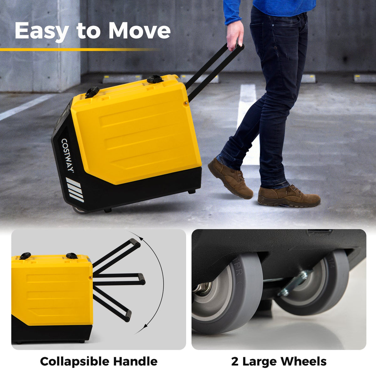 190 PPD Commercial Dehumidifier with Pump and 2 Wheels-Yellow view 9