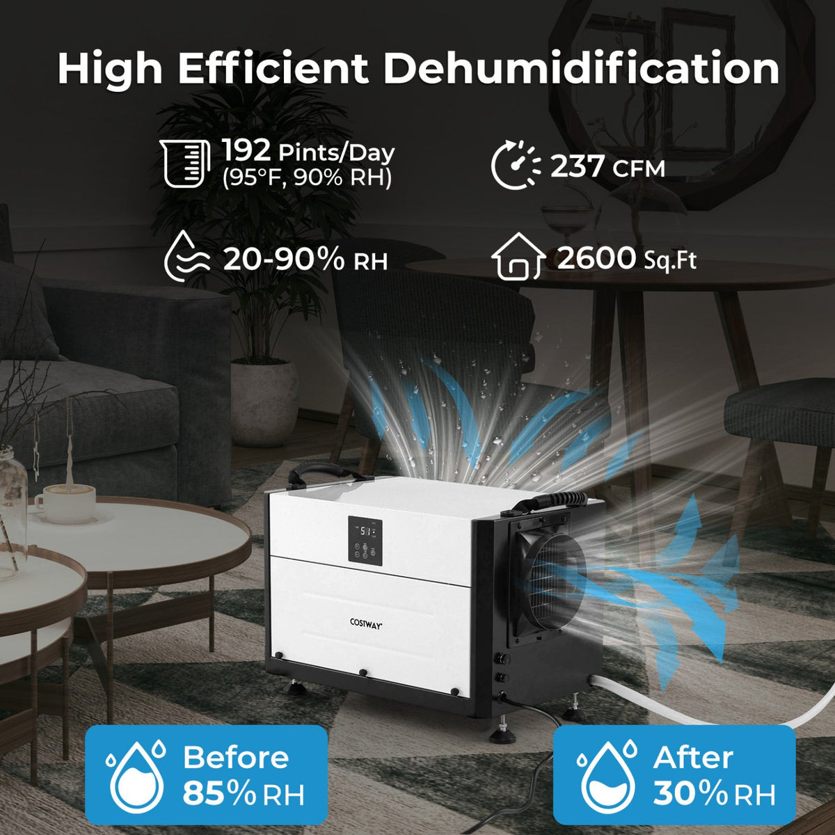 192 Pint Crawl Space Dehumidifier with 3 Modes and 24H Timer-White view 4