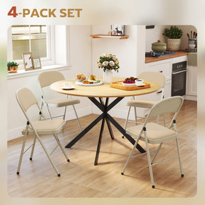 4 Pack Folding Chairs with Padded Seats, Velvet Portable Party Chairs with Steel Frame, Beige – view 3