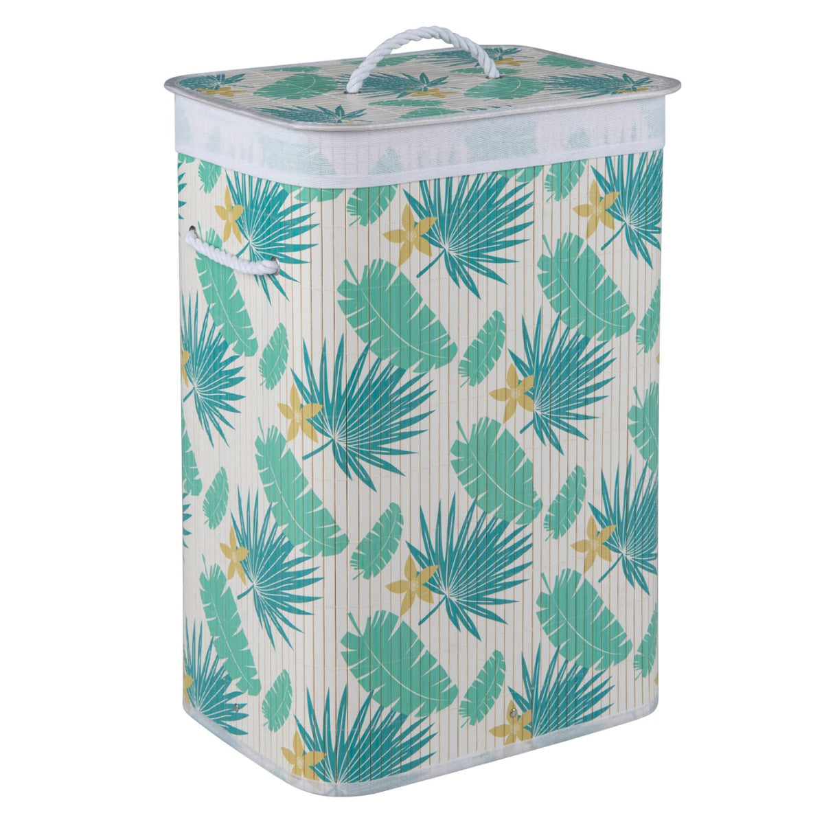 19 Gal Bamboo Clothes Hamper with Removable Liner and Portable Handles-Green view 4