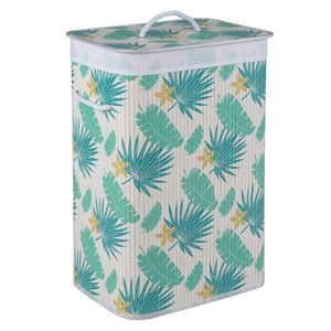 19 Gal Bamboo Clothes Hamper with Removable Liner and Portable Handles-Green view 4