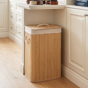 19 Gal Bamboo Clothes Hamper with Removable Liner and Portable Handles-Natrual view 3