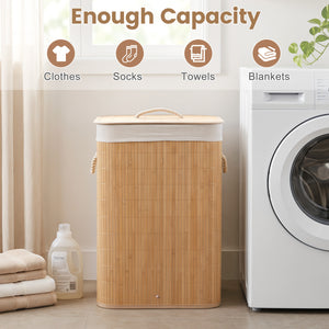 19 Gal Bamboo Clothes Hamper with Removable Liner and Portable Handles-Natrual view 7