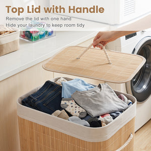19 Gal Bamboo Clothes Hamper with Removable Liner and Portable Handles-Natrual view 9