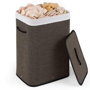 19 Gal Capacity Bamboo Clothes Hamper with Removable Liner and Portable Handles-Black