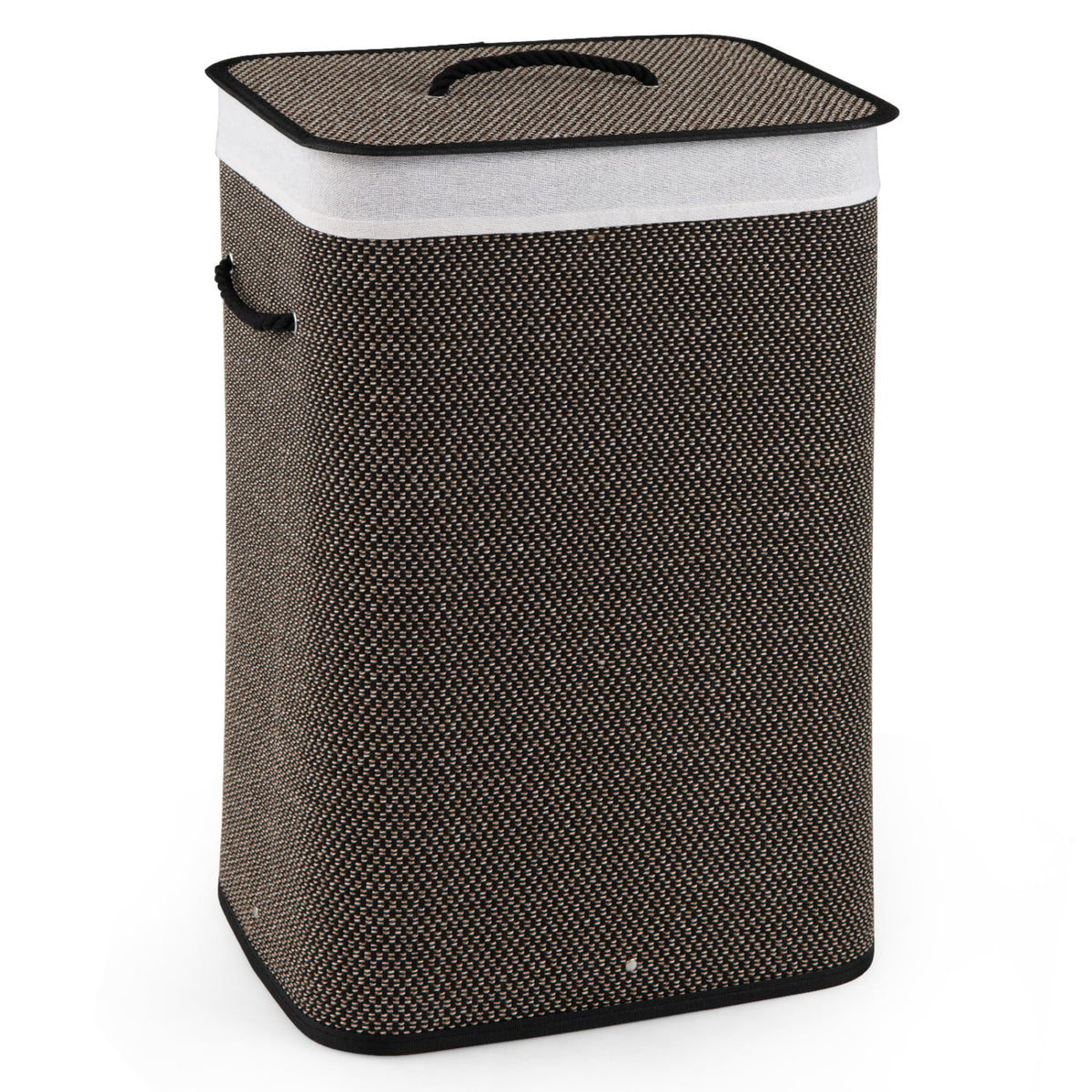 19 Gal Capacity Bamboo Clothes Hamper with Removable Liner and Portable Handles-Black view 4