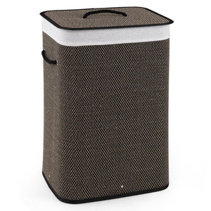 19 Gal Capacity Bamboo Clothes Hamper with Removable Liner and Portable Handles-Black view 4