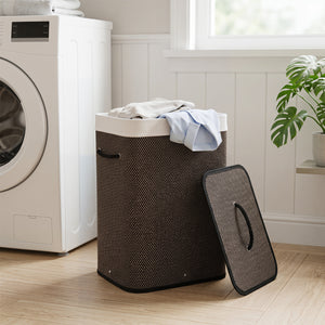 19 Gal Capacity Bamboo Clothes Hamper with Removable Liner and Portable Handles-Black view 2