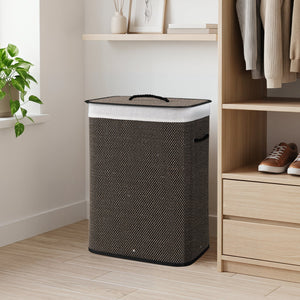 19 Gal Capacity Bamboo Clothes Hamper with Removable Liner and Portable Handles-Black view 3