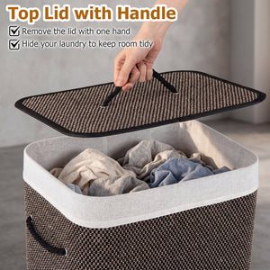 19 Gal Capacity Bamboo Clothes Hamper with Removable Liner and Portable Handles-Black view 9