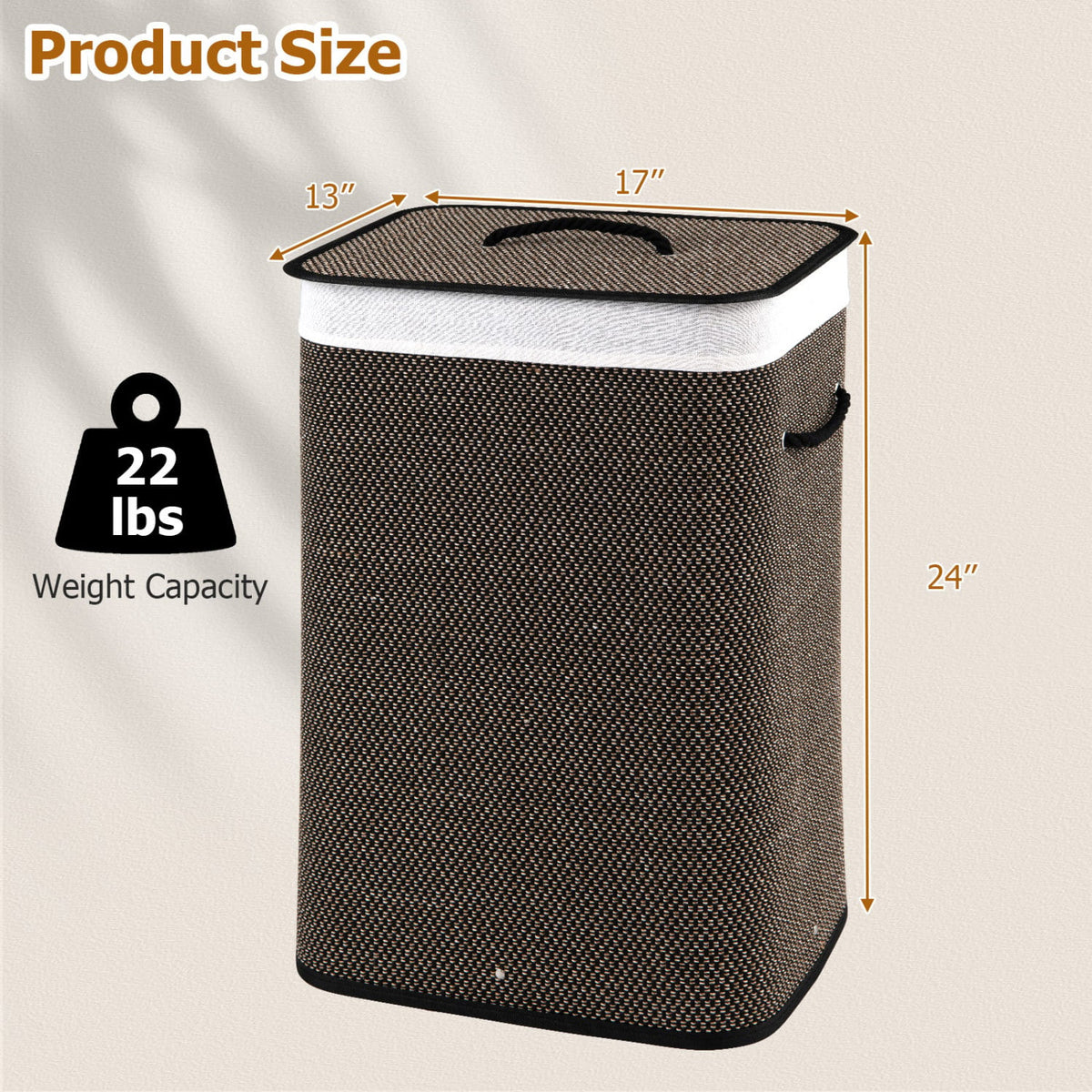 19 Gal Capacity Bamboo Clothes Hamper with Removable Liner and Portable Handles-Black view 5