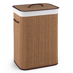 19 Gal Capacity Bamboo Clothes Hamper with Removable Liner and Portable Handles-Brown view 4