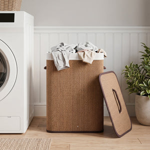 19 Gal Capacity Bamboo Clothes Hamper with Removable Liner and Portable Handles-Brown view 2