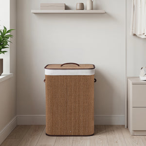 19 Gal Capacity Bamboo Clothes Hamper with Removable Liner and Portable Handles-Brown view 3
