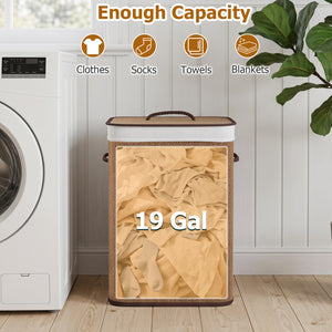 19 Gal Capacity Bamboo Clothes Hamper with Removable Liner and Portable Handles-Brown view 7