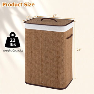 19 Gal Capacity Bamboo Clothes Hamper with Removable Liner and Portable Handles-Brown view 5