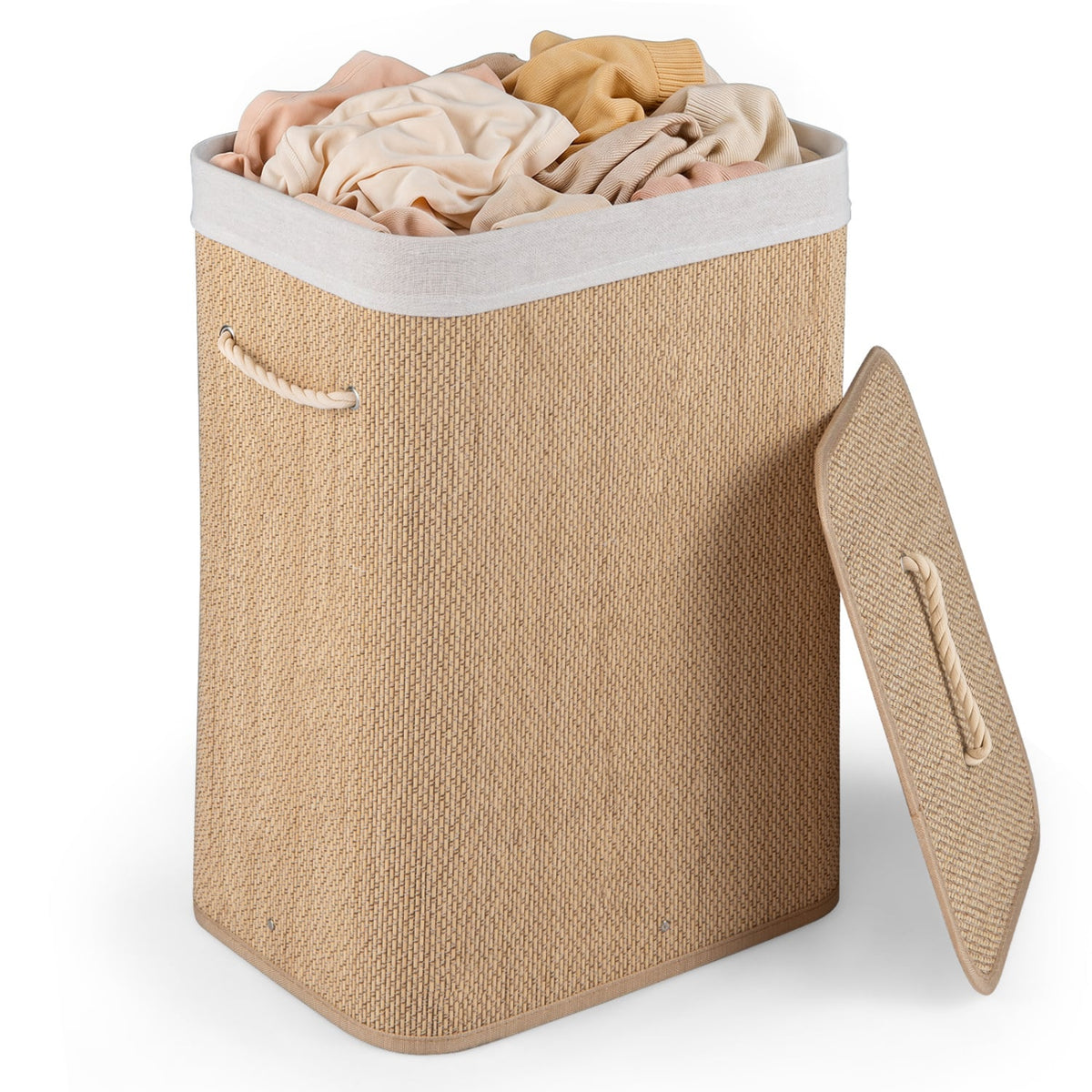 19 Gal Capacity Bamboo Clothes Hamper with Removable Liner and Portable Handles-Natrual