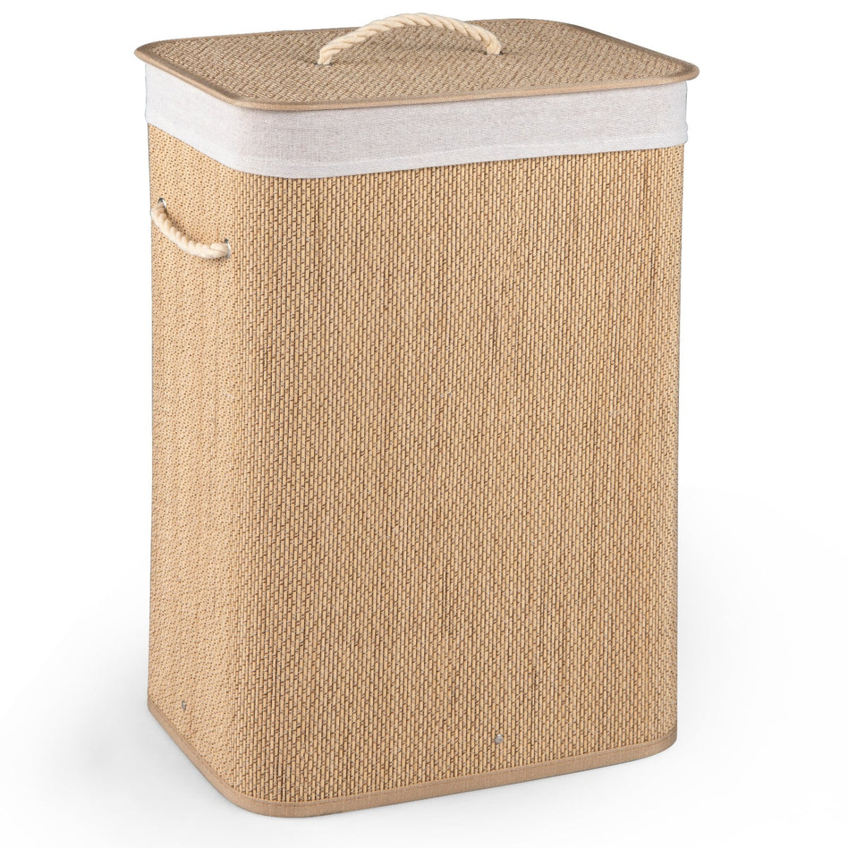 19 Gal Capacity Bamboo Clothes Hamper with Removable Liner and Portable Handles-Natrual view 4