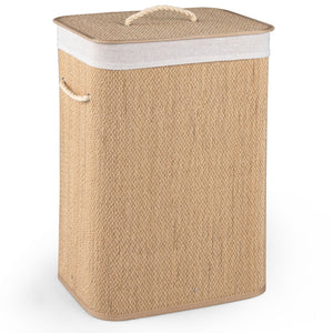 19 Gal Capacity Bamboo Clothes Hamper with Removable Liner and Portable Handles-Natrual view 4