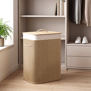 19 Gal Capacity Bamboo Clothes Hamper with Removable Liner and Portable Handles-Natrual view 3