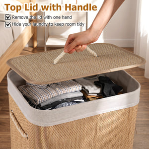 19 Gal Capacity Bamboo Clothes Hamper with Removable Liner and Portable Handles-Natrual view 9