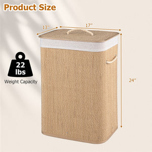 19 Gal Capacity Bamboo Clothes Hamper with Removable Liner and Portable Handles-Natrual view 5