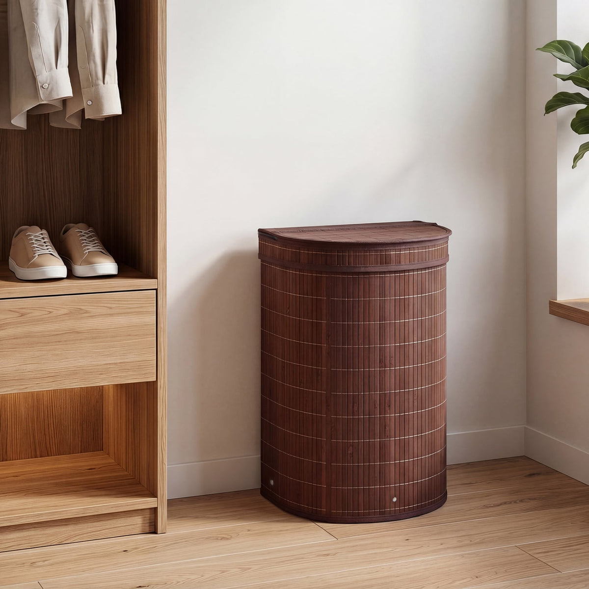 19 Gal Capacity Bamboo Laundry Hamper with Zippered Lid-Brown view 3