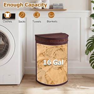 19 Gal Capacity Bamboo Laundry Hamper with Zippered Lid-Brown view 7