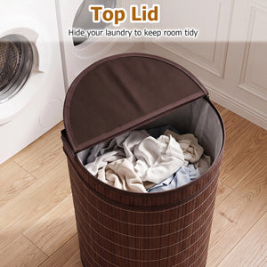 19 Gal Capacity Bamboo Laundry Hamper with Zippered Lid-Brown view 9