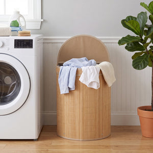 19 Gal Capacity Bamboo Laundry Hamper with Zippered Lid-Natural view 2