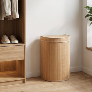 19 Gal Capacity Bamboo Laundry Hamper with Zippered Lid-Natural view 3