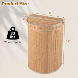 19 Gal Capacity Bamboo Laundry Hamper with Zippered Lid-Natural view 5