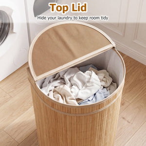 19 Gal Capacity Bamboo Laundry Hamper with Zippered Lid-Natural view 9