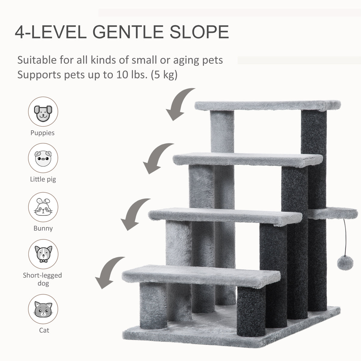 Cat Stairs for Bed, Couch 4 Steps, Small Cat Tree for Indoor Cats with Scratching Posts Toy Ball, 23.5" x 16" x 25"
