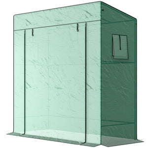 Walk-in Tomato Greenhouse Lean-to Green House with Reinforced PE Cover, Roll-up Door, Mesh Windows, Green