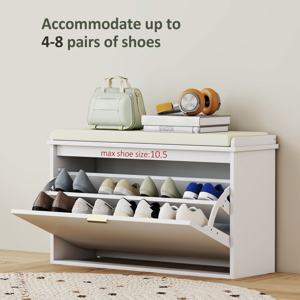 Entryway Bench with Padded Seat and Flip-Drawers, Holds up to 265lbs – view 4
