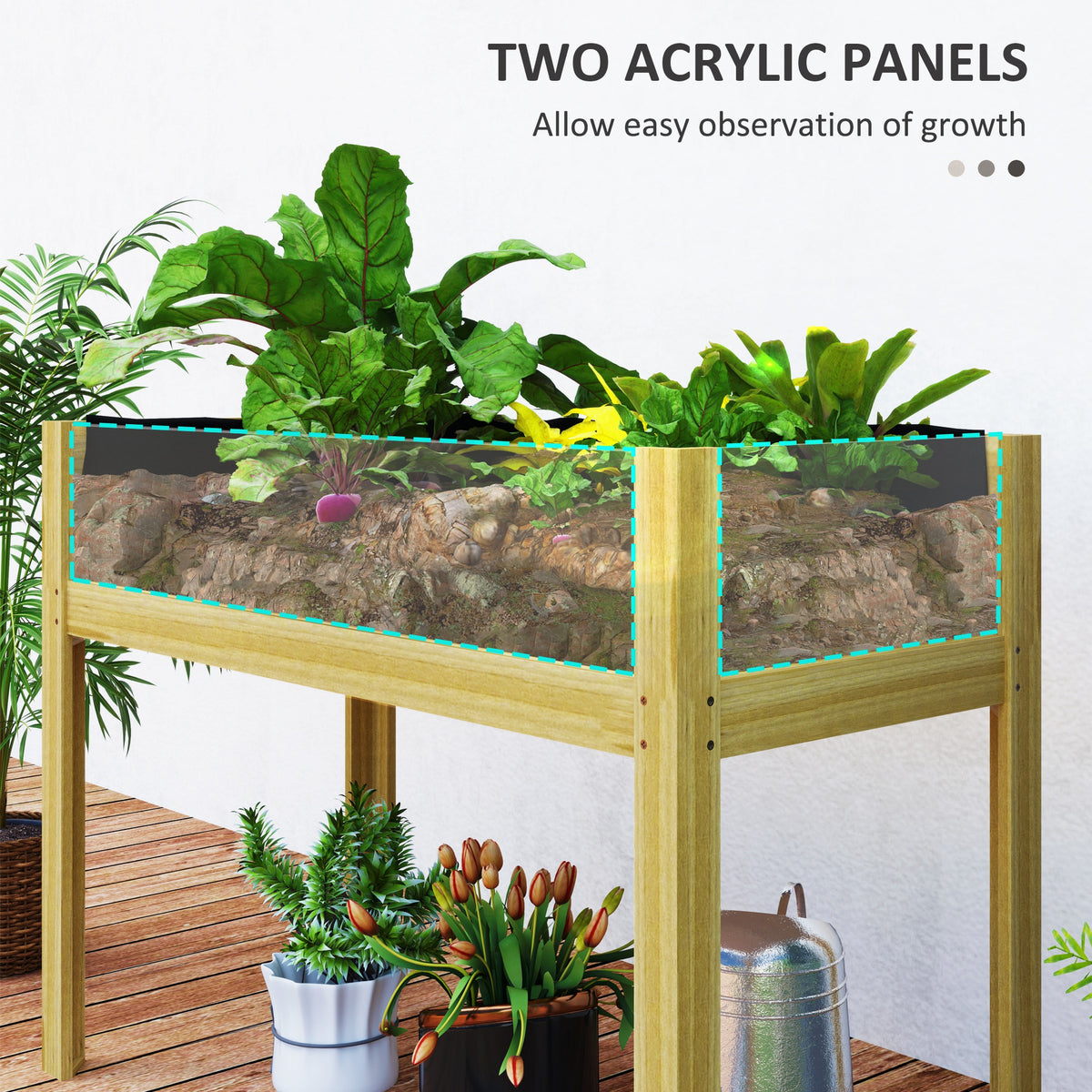 Wooden Raised Garden Bed with Acrylic Panels, Raised Planter Box with Drainage Holes, 29.5" x 18.1" x 23.8" – view 11