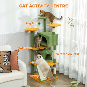 54" Cat Tree, Multi-Level Cat Tower with Scratching Posts, Cat Condos, Bed, Platforms, Ramp, Toy Ball, Beige – view 24