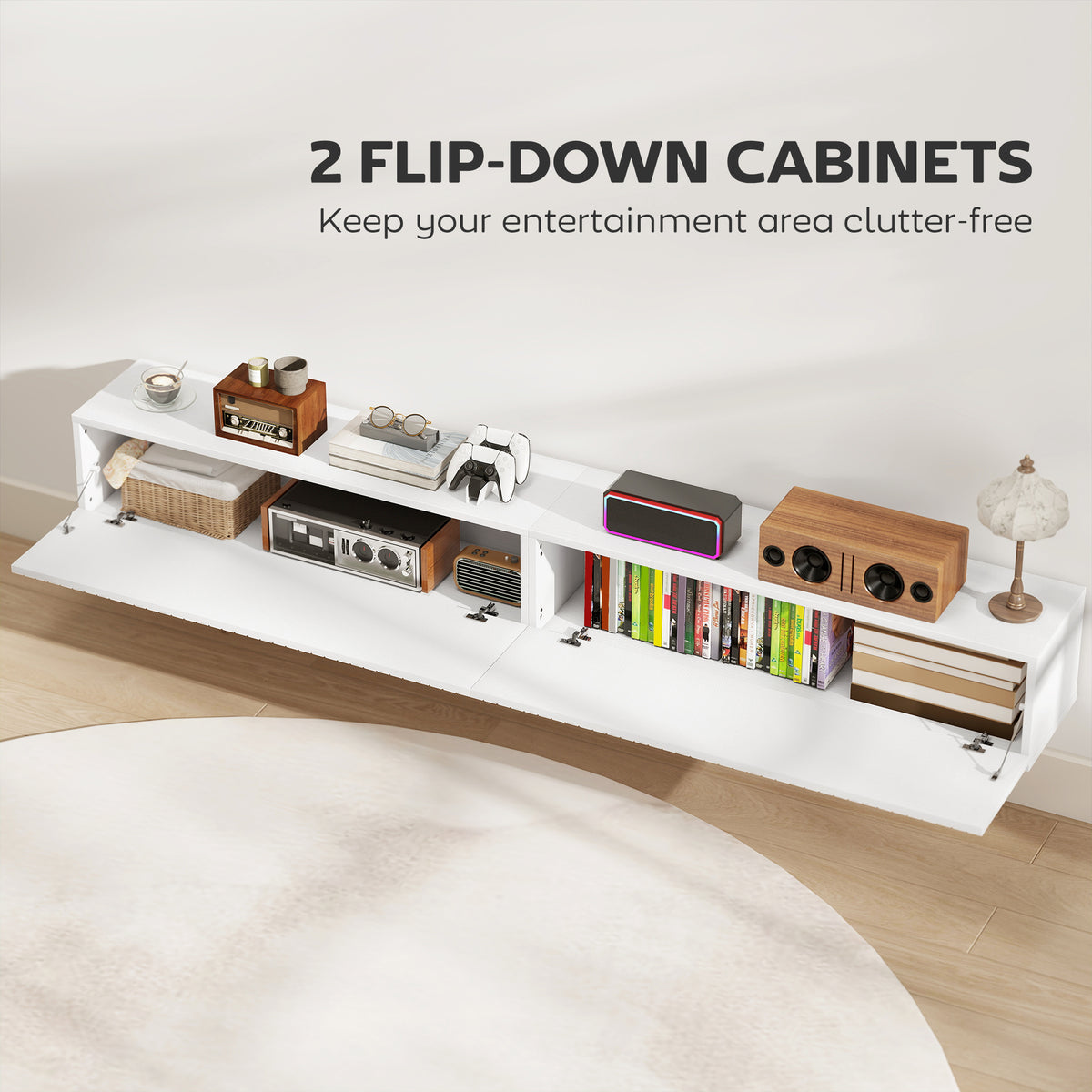 71" Floating TV Stand for TVs up to 72 Inch, Wall Mount Media Console with 2 Fluted Flip-Down Doors – view 11