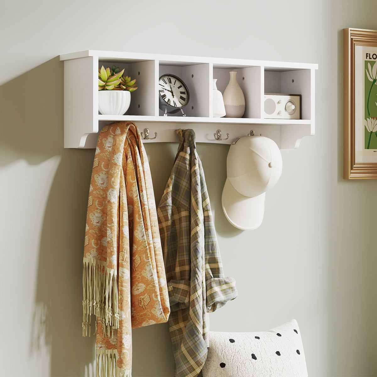 Coat Rack Wall Mount with Shelf, 28" Wall Coat Rack with 5 Hooks and 4 Compartments for Living Room – view 14